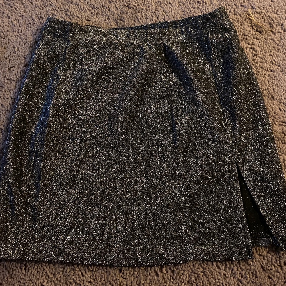 Glitter high rise slit mini skirt